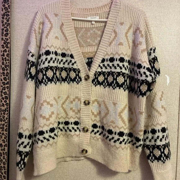 Maurices Beige and Black Patterned Cardigan - Picture 1 of 3